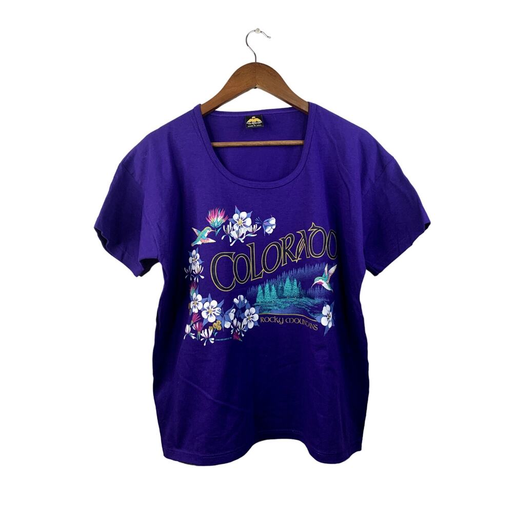 Vintage Womens Colorado Shirt Purple H.L Miller Rocky Mountains Tee 1996 VTG L